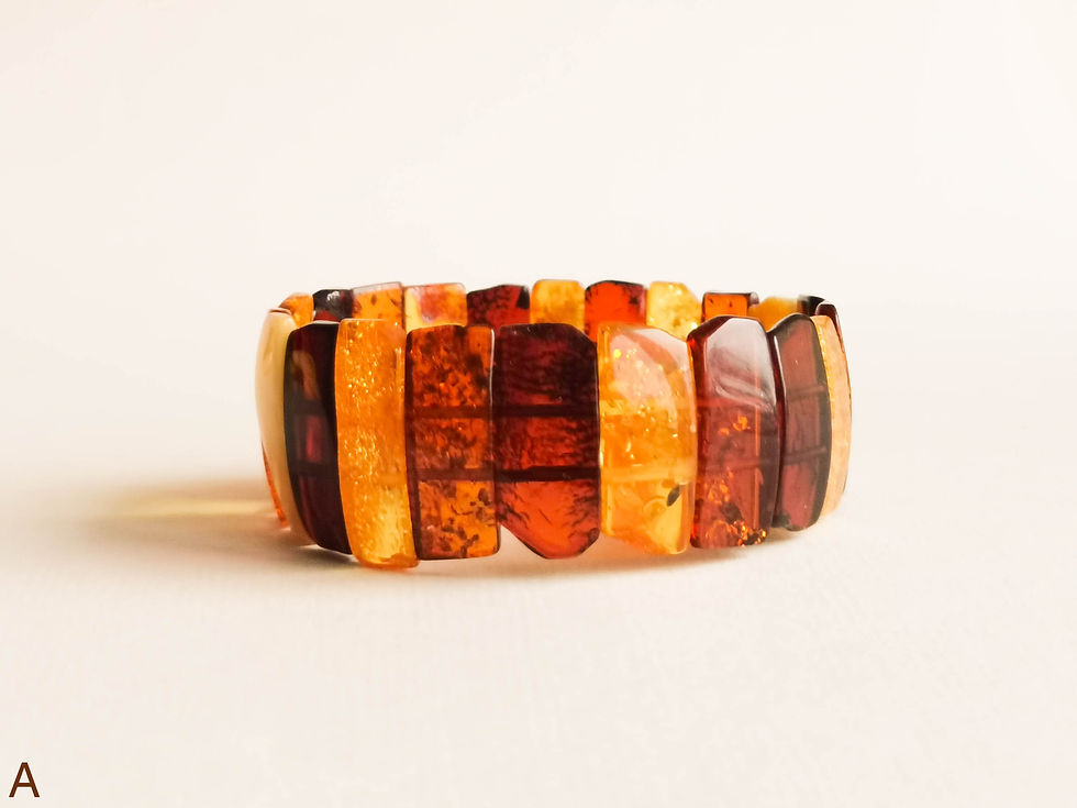 Thumbnail: Multicolor natural amber flat beads cuff bracelet