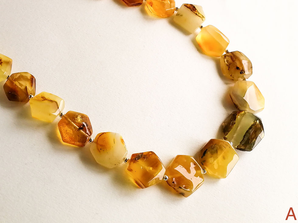 Thumbnail: Yellow, green, gray colors amber polygon beads necklace