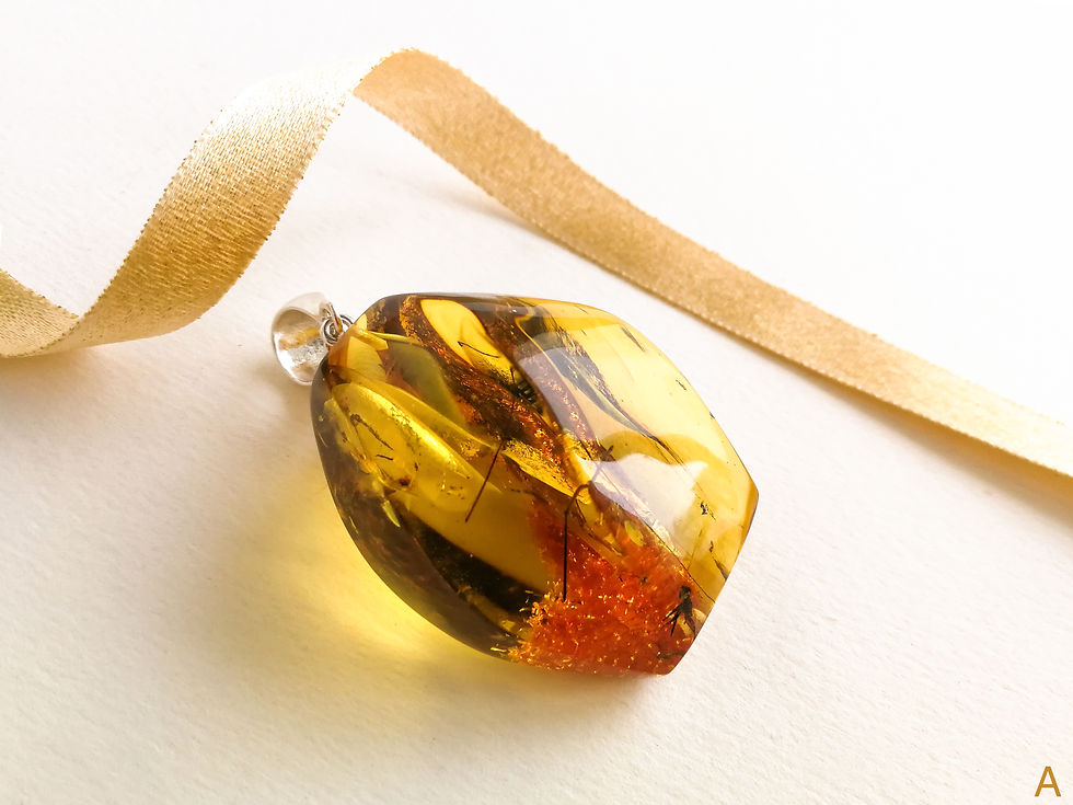 Thumbnail: Natural amber green rectangle pendant with insect