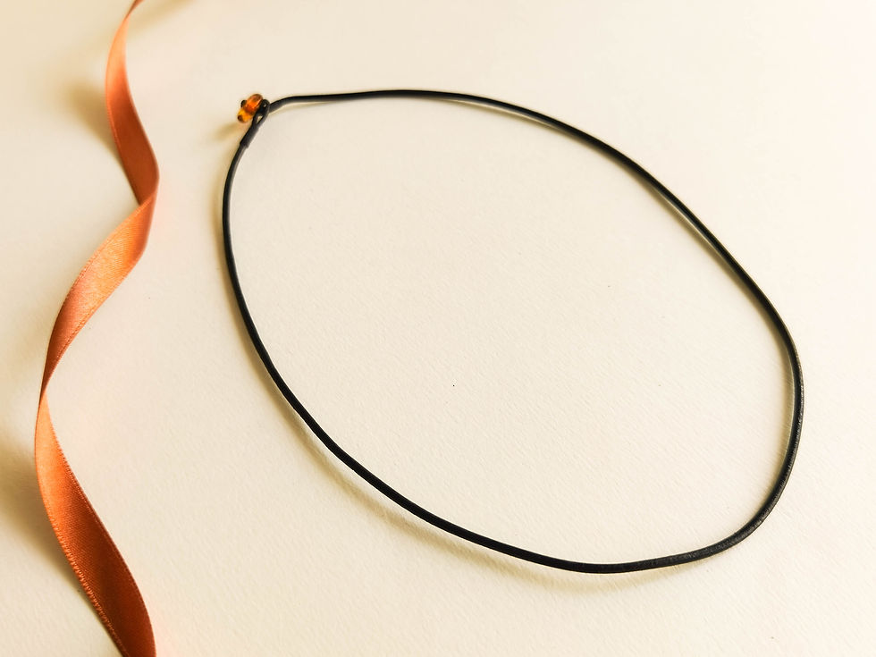 Thumbnail: Thin black color natural leather strand with amber bead closure