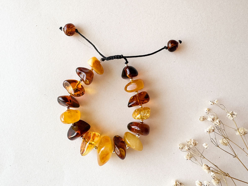 Thumbnail: Adjustable Baltic Amber Bracelet – Mixed Natural Beads with Sterling Silver