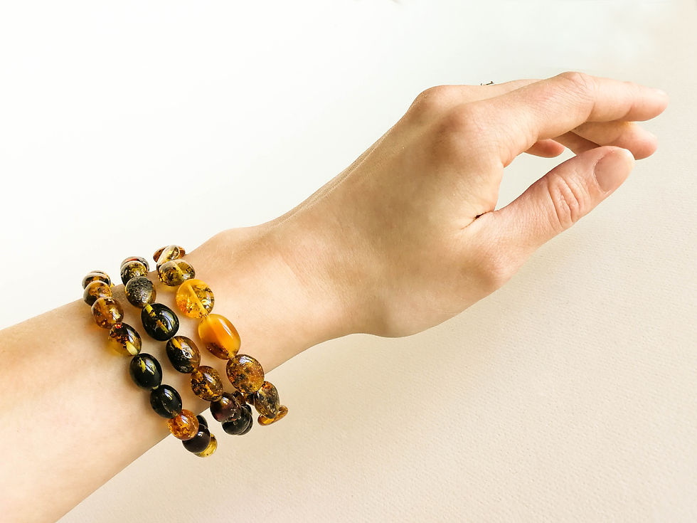 Thumbnail: A set of 3 green olives natural amber bracelets