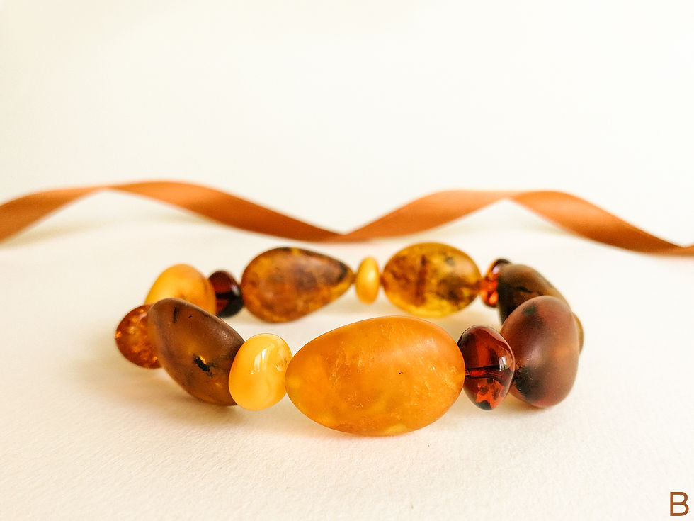 Thumbnail: Earth colors natural oval shape amber beads elastic everyday bracelet