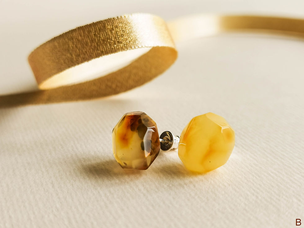 Thumbnail: Unique lemon/matt yellow color faceted amber stud earrings