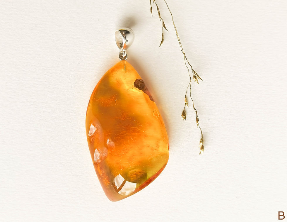 Thumbnail: Natural amber unique rhombus shape lemon and cognac colors pendant