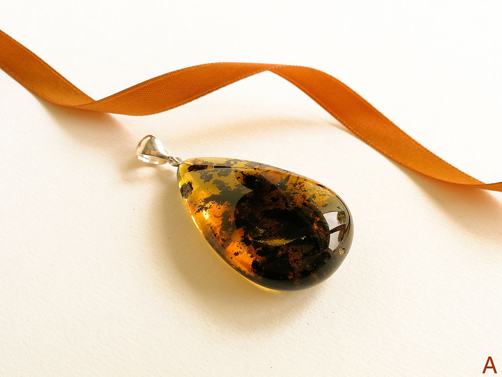 Thumbnail: Dark green color genuine amber pendant in a large drop shape