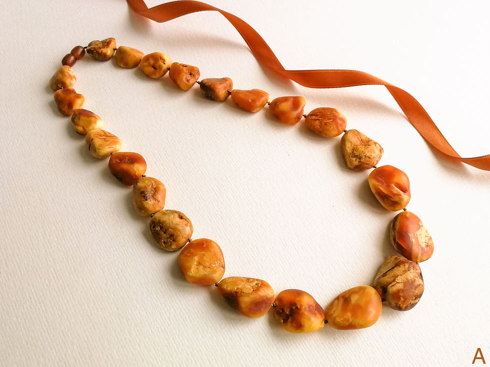 Thumbnail: Natural shapes not heated matt yellow amber beads necklace not shiny style
