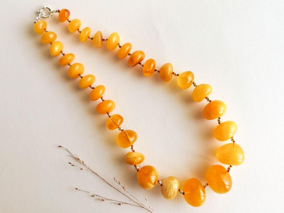 Thumbnail: Natural amber antique white color round bead necklace