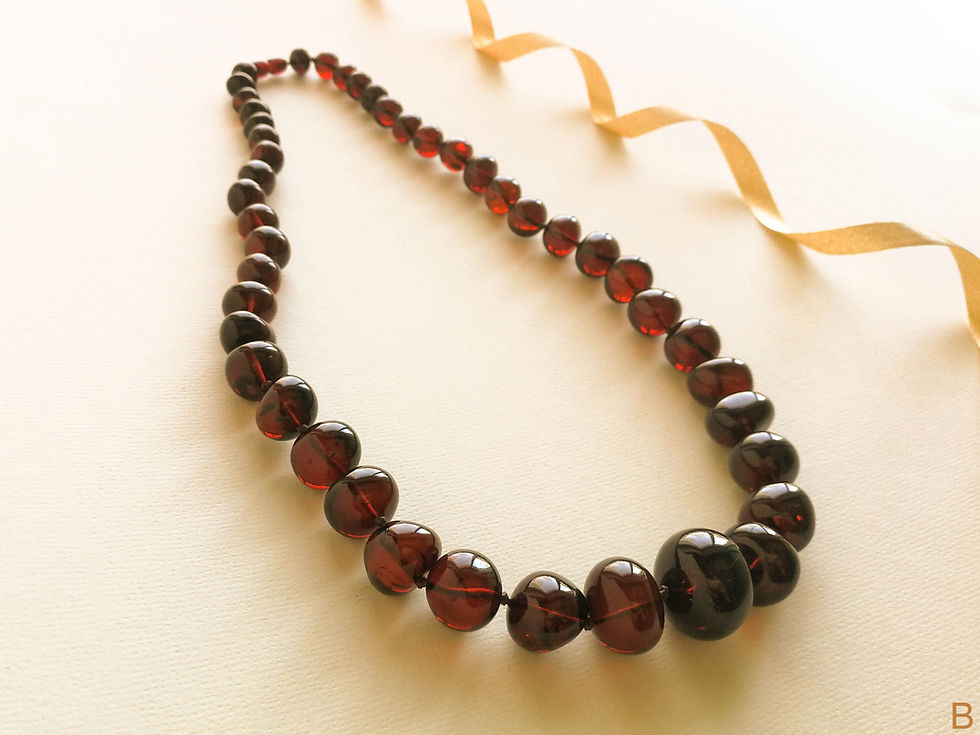 Thumbnail: Large royal cherry color natural amber nuggets necklace