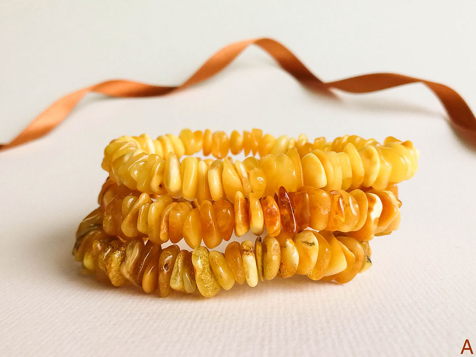 Thumbnail: A set of 3 natural not heated matt yellow amber chips bracelets