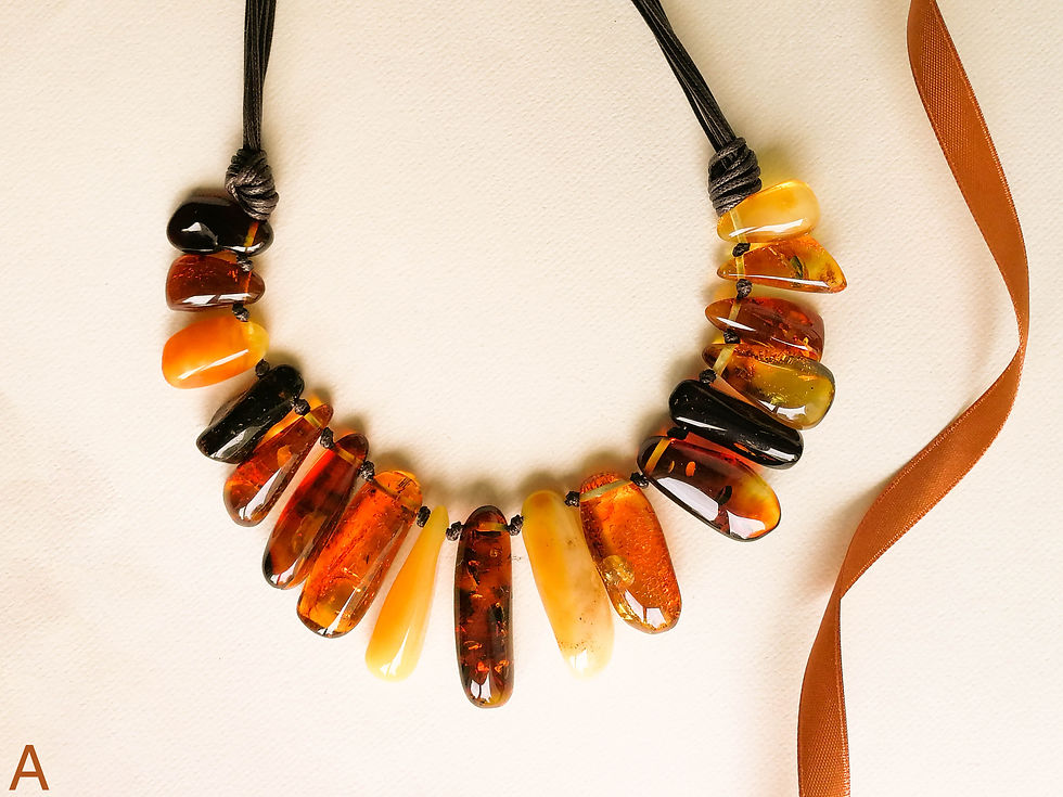 Thumbnail: Mix color natural amber rectangle beads necklace with cotton thread