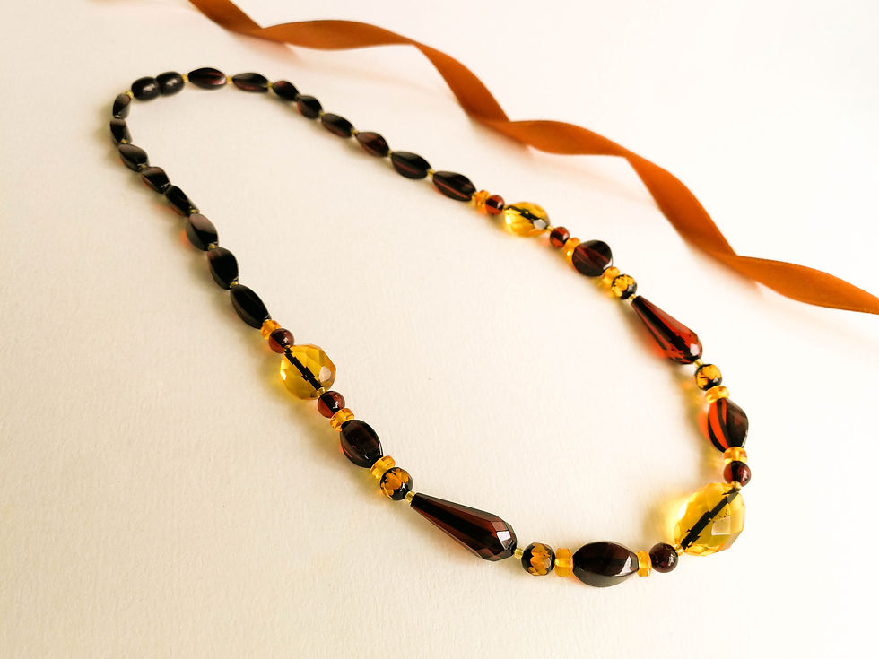 Luxurious cherry and lemon colors natural amber faceted beads necklace