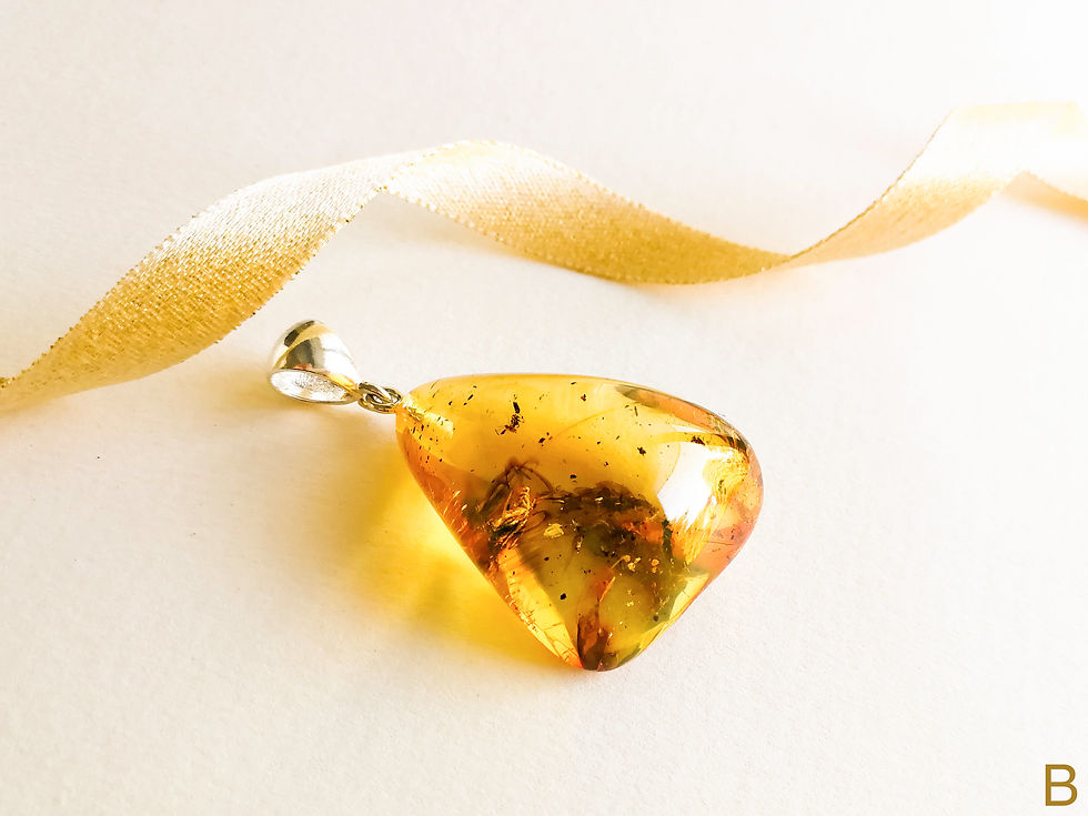 Thumbnail: Triangle shape genuine amber pendant with insect in light cognac color