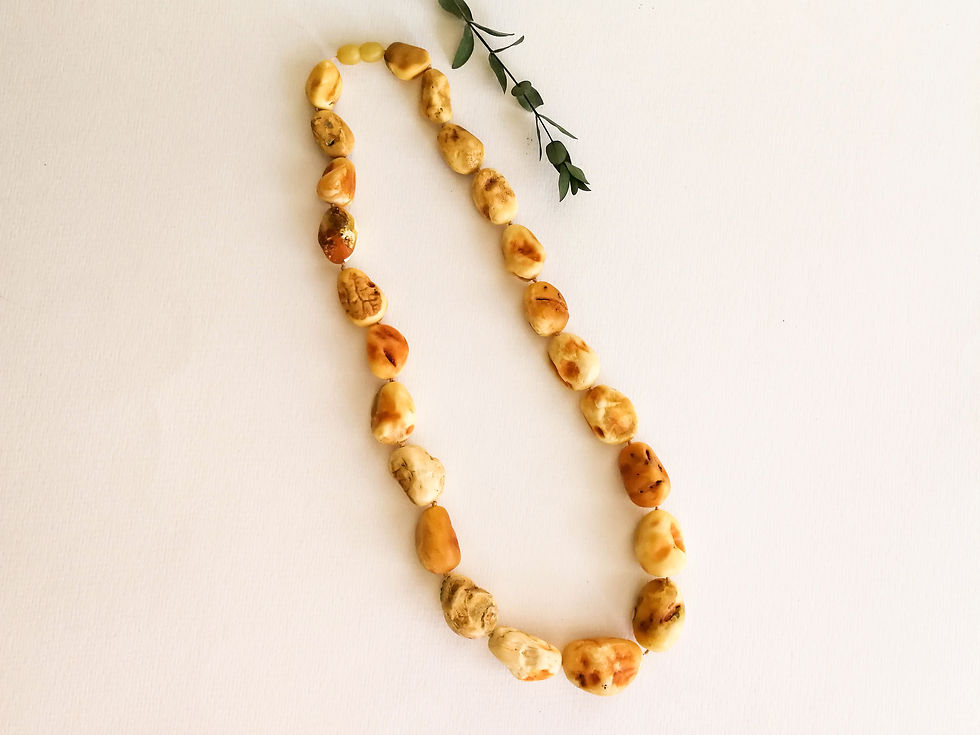 Natural oval shapes not heated matt yellow not shiny amber beads necklace