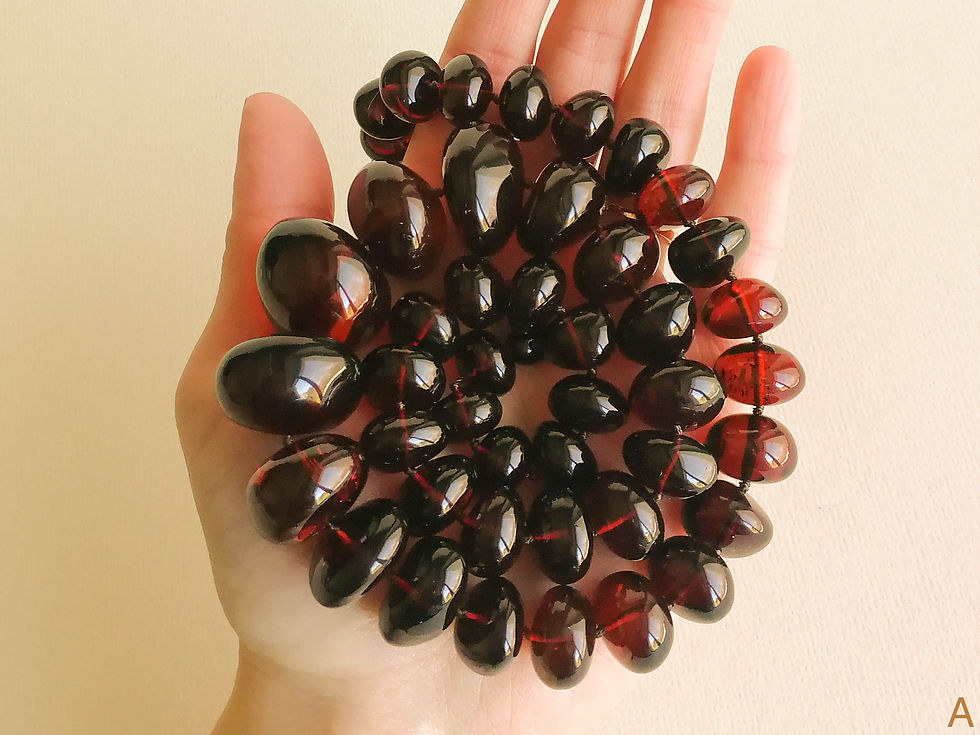 Thumbnail: Large royal cherry color natural amber nuggets necklace
