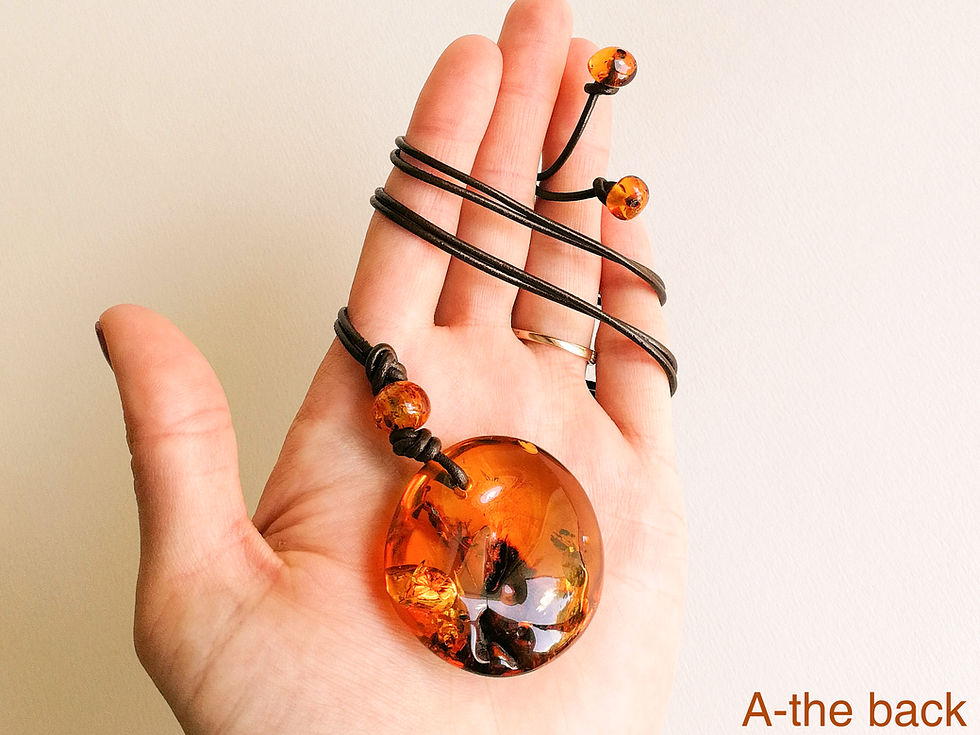 Thumbnail: Cognac color large amber donut pendant necklace