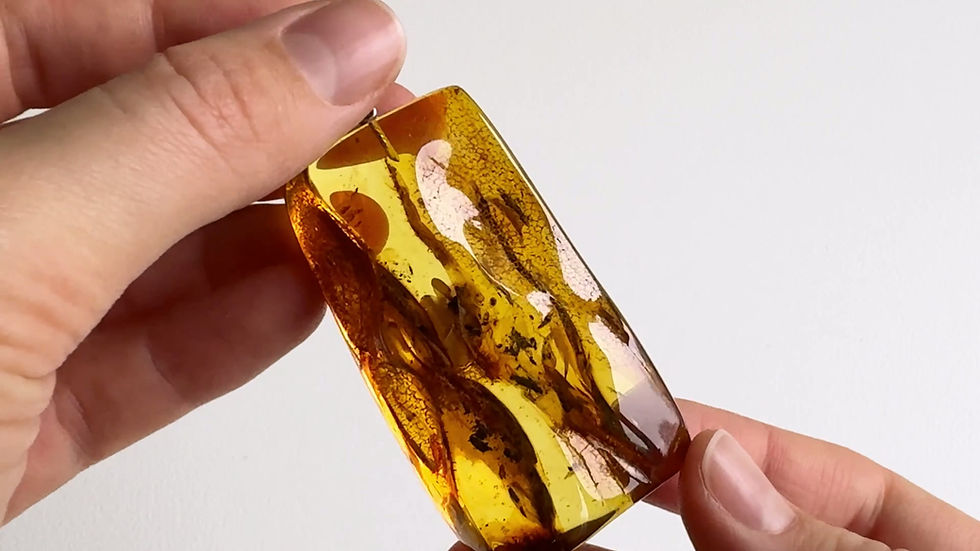 Thumbnail: Very large light green color tall rectangle amber pendant with insects