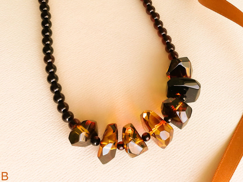 Thumbnail: Faceted red and round cherry amber beads necklace