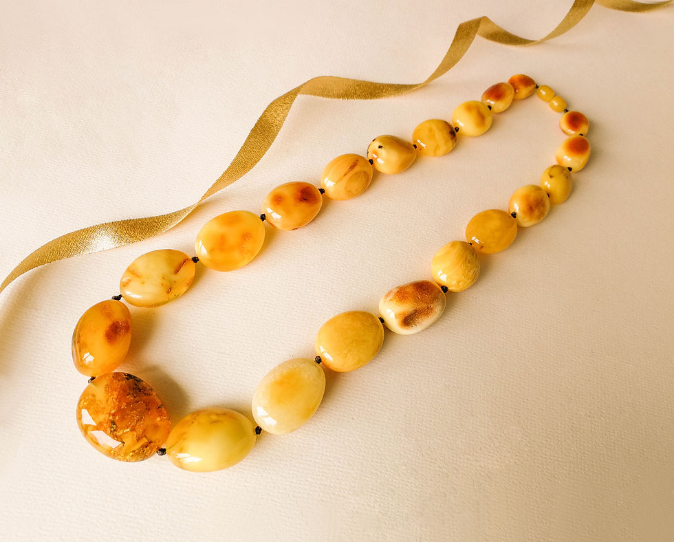 Thumbnail: Large oval caramel yellow natural amber beads necklace