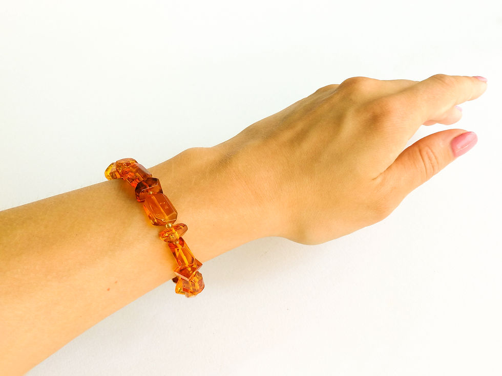 Thumbnail: Natural amber cognac color faceted beads necklace and bracelet jewelry set