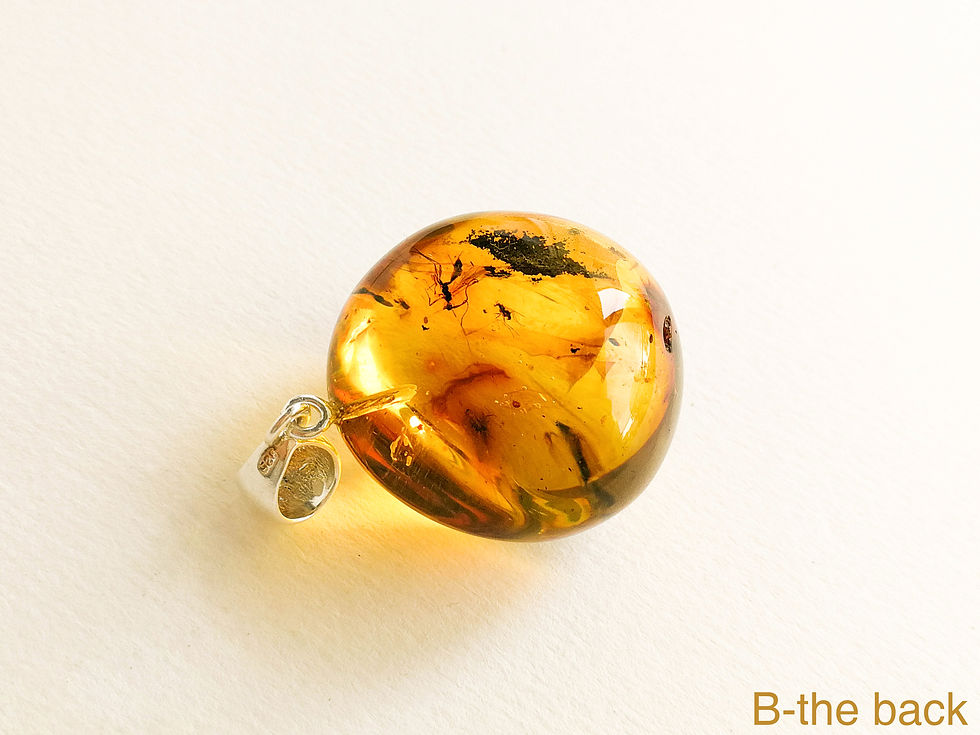 Thumbnail: Almost round shape genuine amber pendant with insect in lemon/cognac color