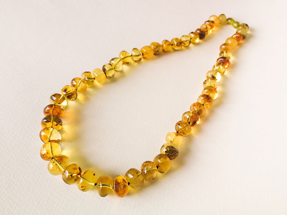 Thumbnail: Light yellow/green color natural amber nuggets necklace