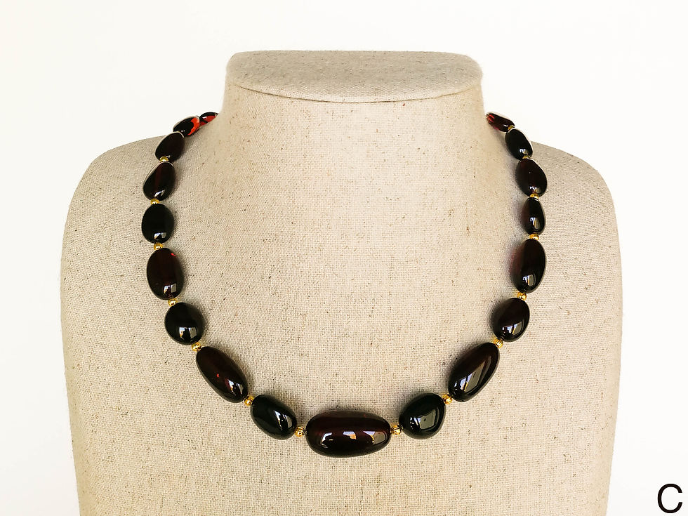 Thumbnail: Royal cherry color natural amber oval beads necklace