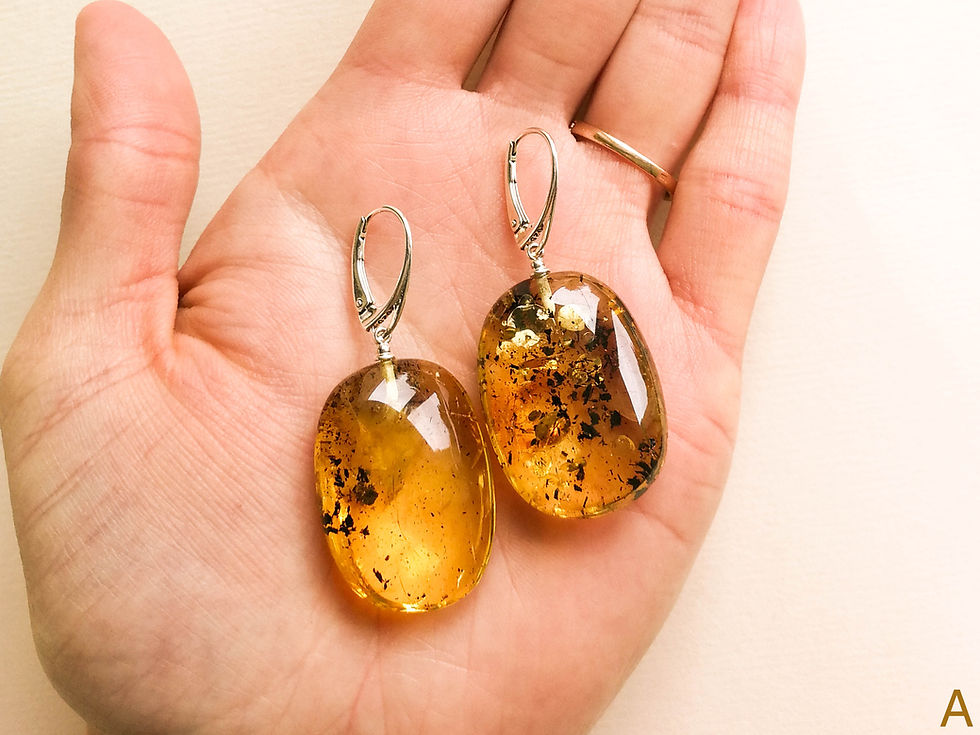 Thumbnail: Natural amber green color large and thick oval earrings