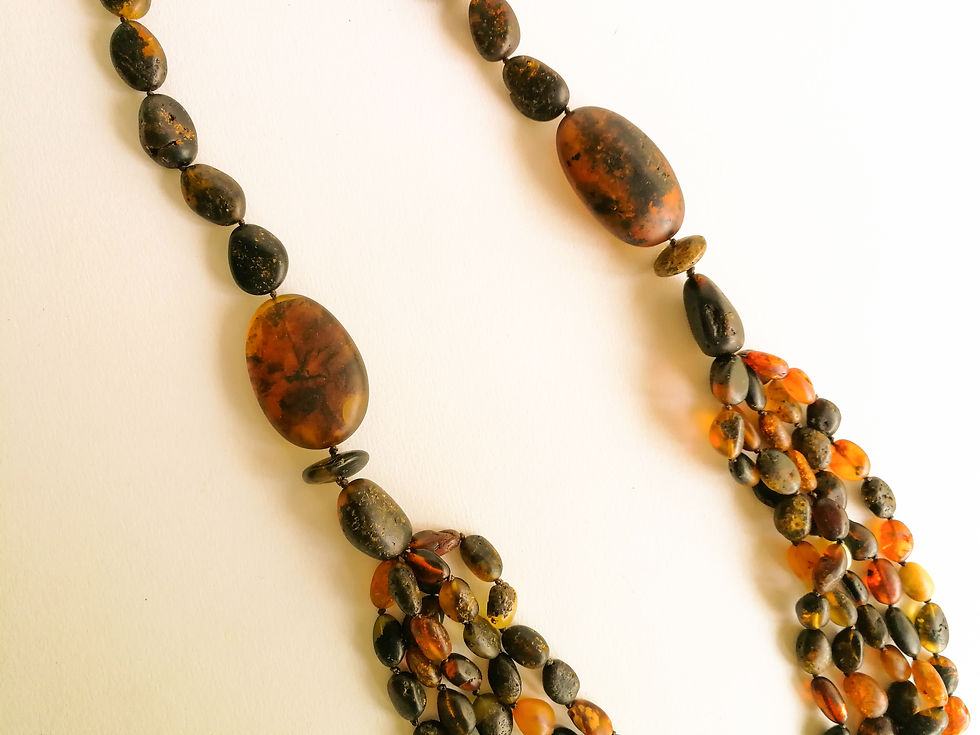 Thumbnail: Frosted style dark mix color amber necklace and oval earrings jewelry set
