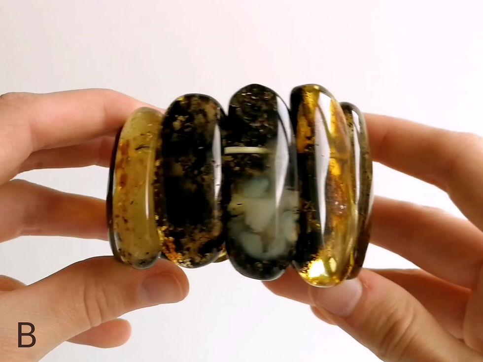 Thumbnail: Natural Amber Oval Thick Beads Cuff Bracelet in Green Color