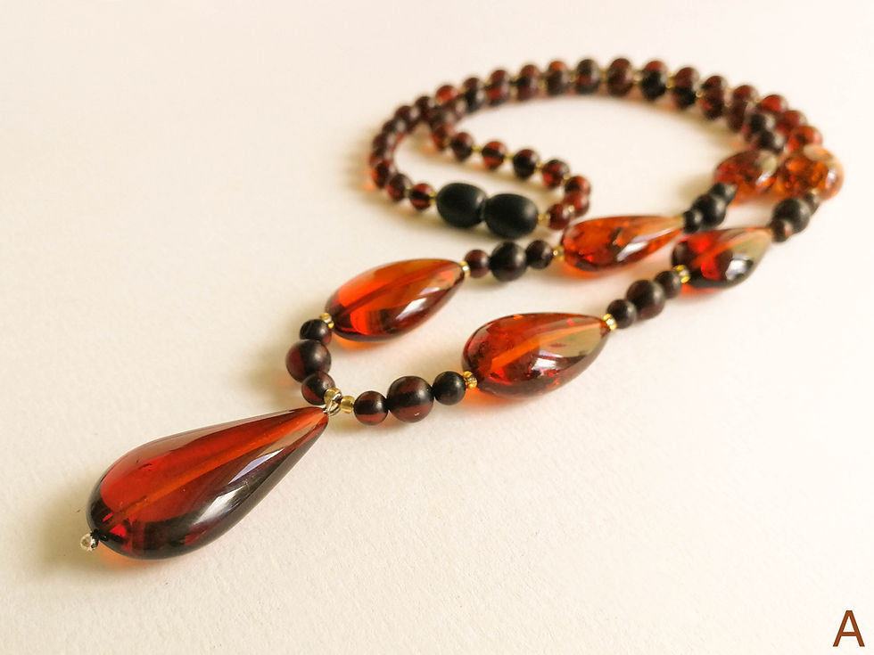 Thumbnail: Cherry color natural amber drops necklace