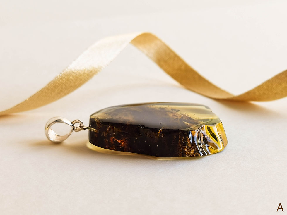 Thumbnail: Unique drop shape natural amber clear green pendant