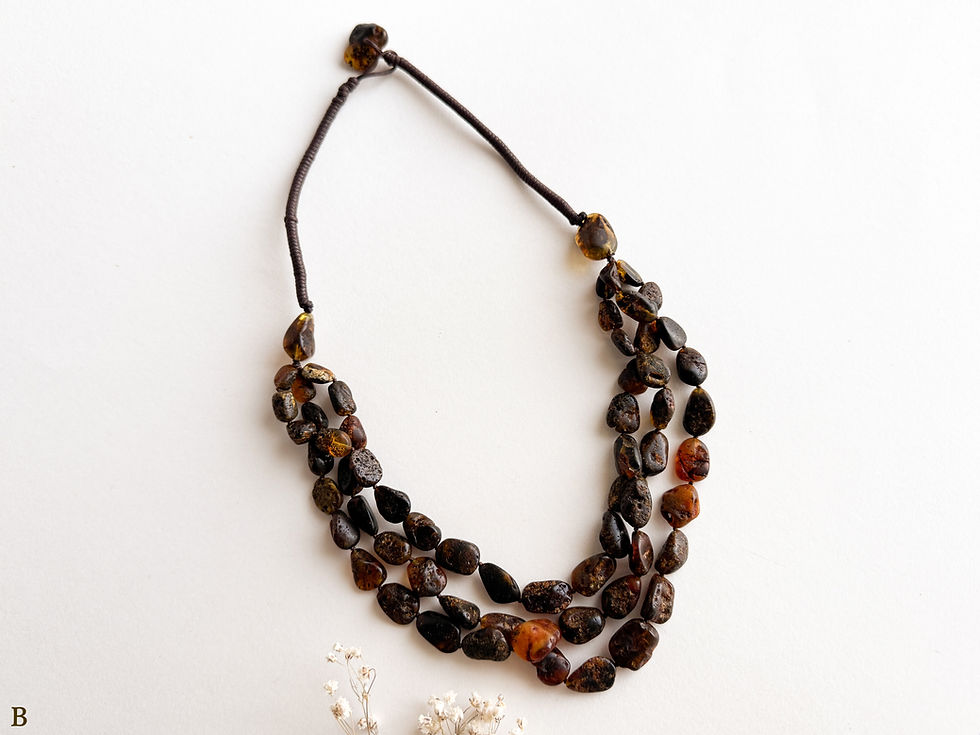 Thumbnail: 3 strings dark mix colors Natural Baltic Amber necklace in frosted finish