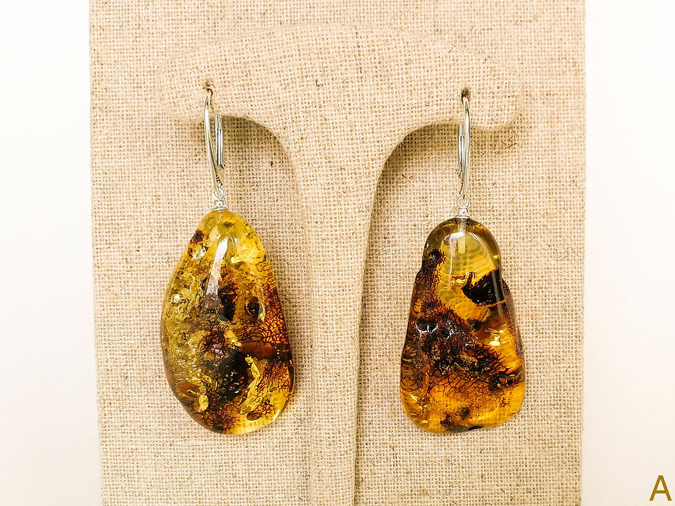 Thumbnail: Dark green color natural drop shape genuine amber earrings for women