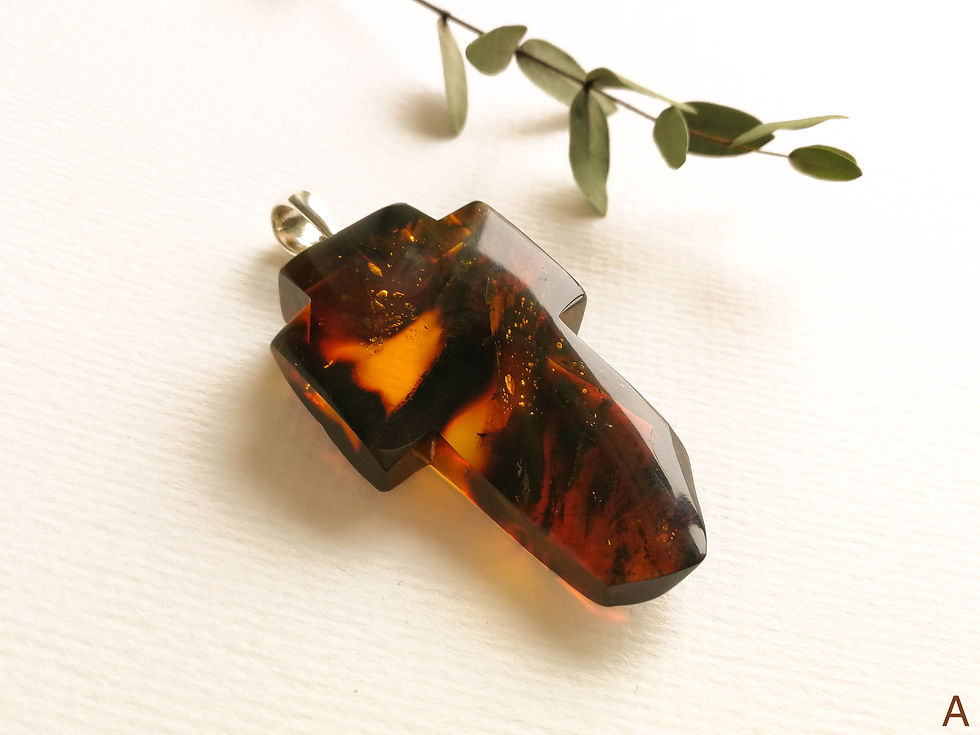 Large avantgarde natural Baltic amber black/dark cognac cross pendant