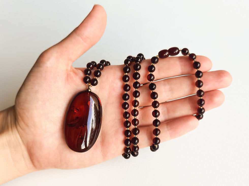 Thumbnail: Natural amber royal cherry color large oval pendant necklace