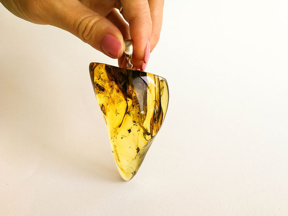 Thumbnail: Triangle shape genuine amber pendant with insect in light green color