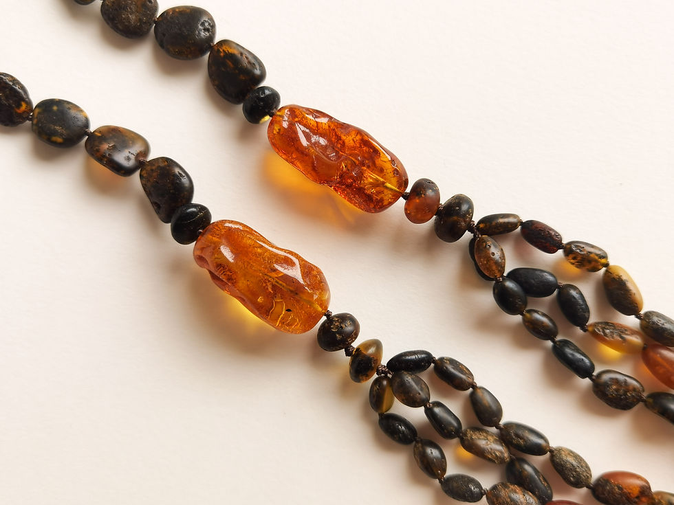 Thumbnail: Very large not shiny 3 strings oval shape beads natural amber necklace