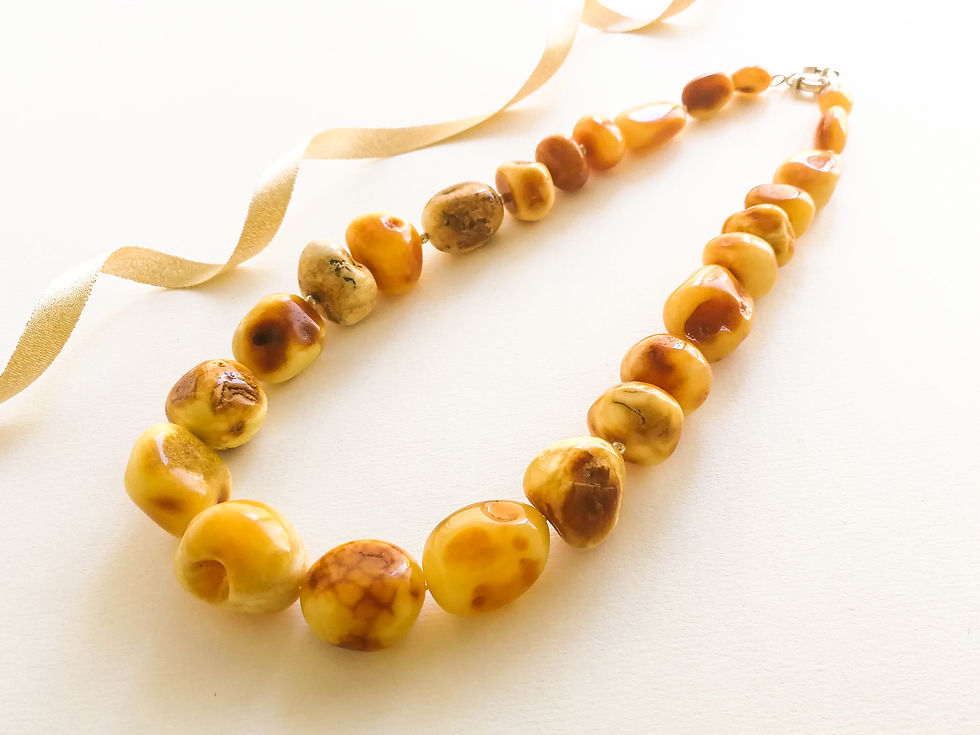 Thumbnail: Natural not heated amber antique yellow color oval beads necklace