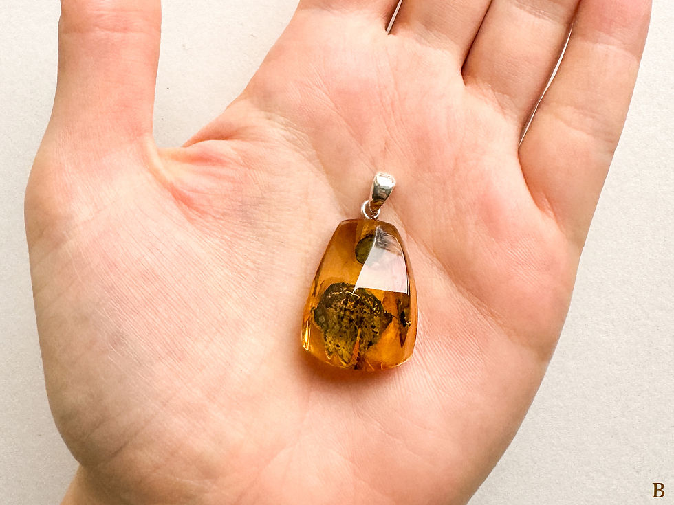 Thumbnail: Yellow and green colors small rectangle shape natural amber pendant with insects