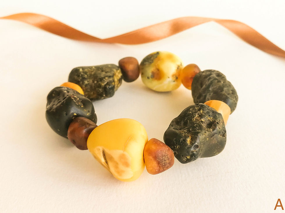 Large natural shapes genuine amber mix color not shiny bracelet