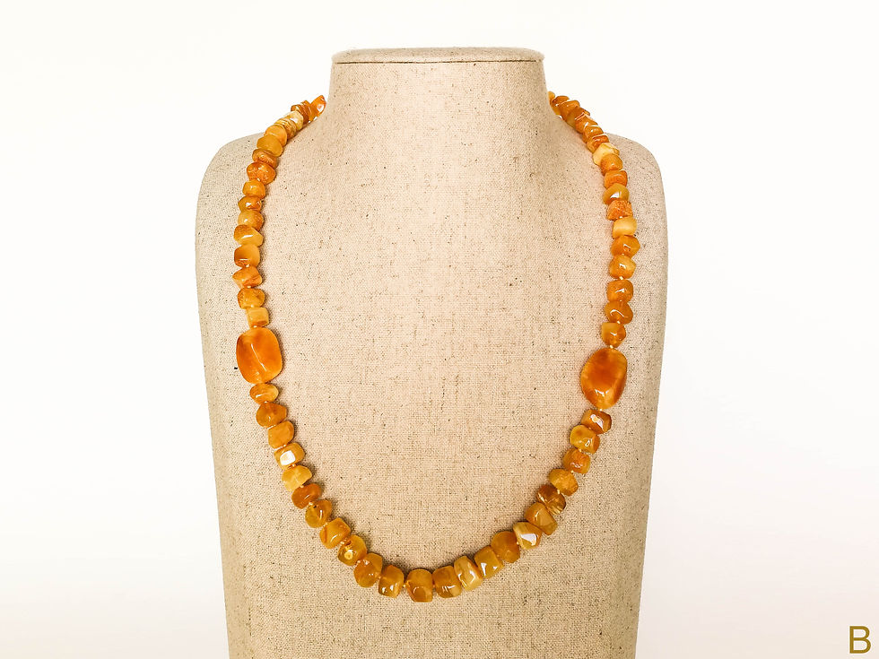 Thumbnail: Natural not heated matt yellow amber cube and oval shape beads necklace