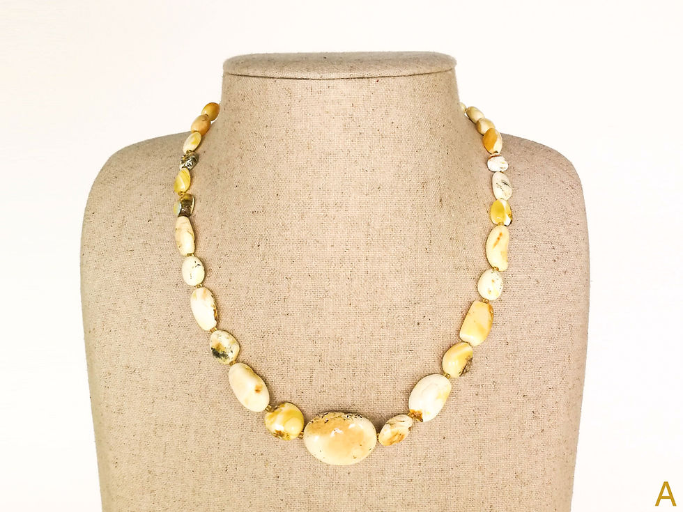 Thumbnail: Super white natural oval shape amber beads necklace