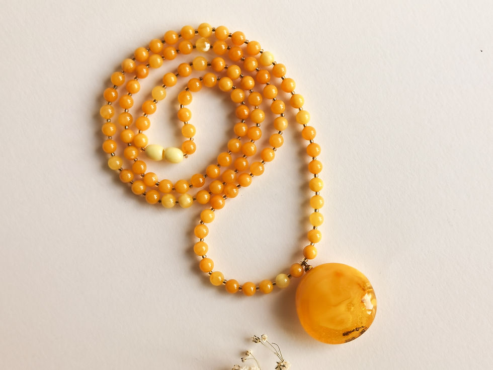 Thumbnail: Natural Baltic Amber necklace with unique matt yellow round pendant