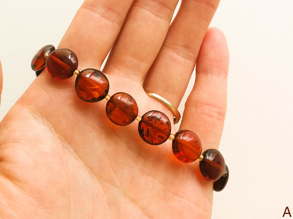 Thumbnail: Mysterious cherry color flat round beads natural amber bracelet