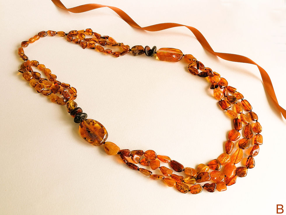 Thumbnail: Long cognac colors natural beans amber necklace