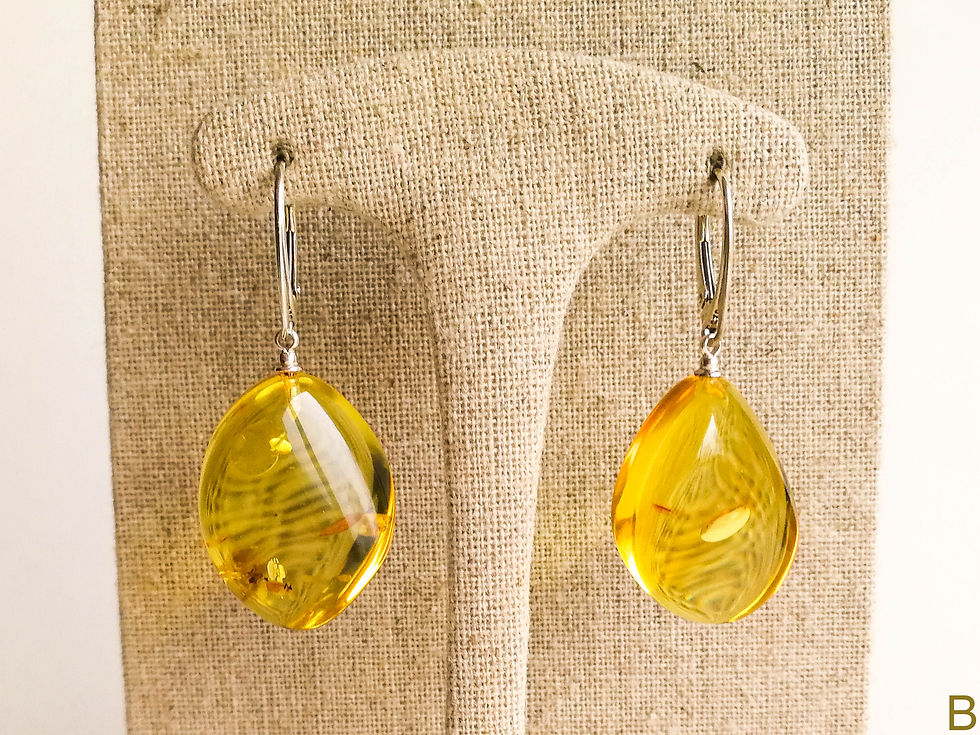 Thumbnail: Natural Colombian copal green color twisted oval shape earrings