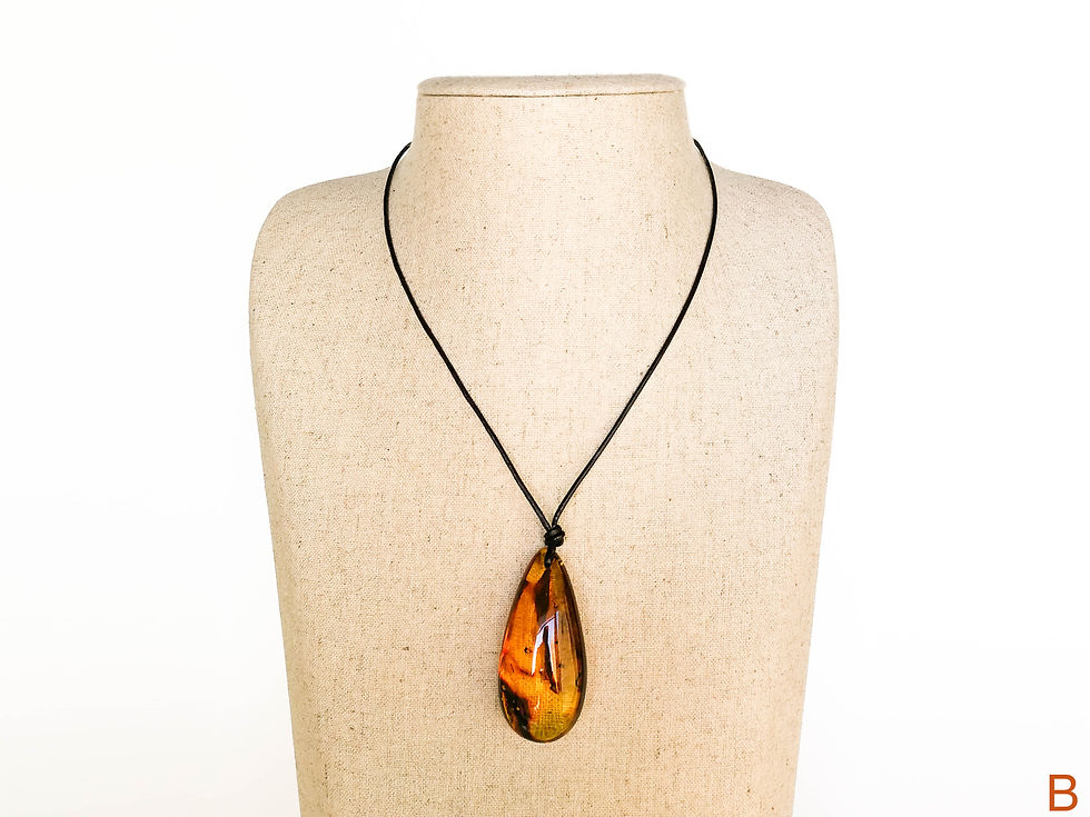 Thumbnail: Cognac color amber drop shape pendant with genuine leather strand