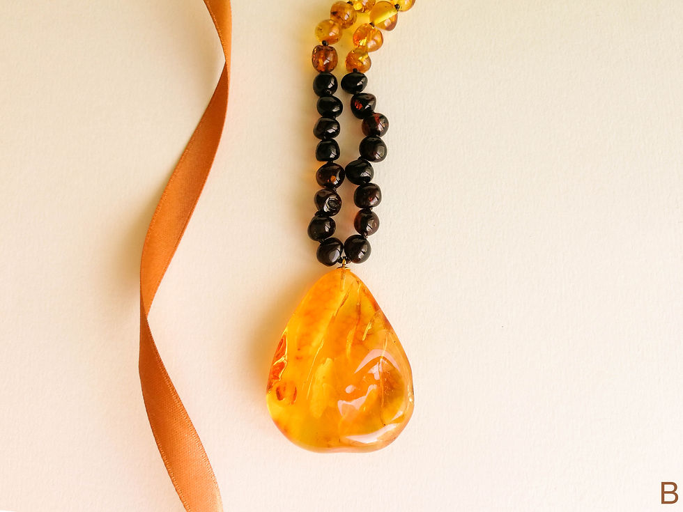 Thumbnail: Natural amber rainbow mix color necklace with large pendant
