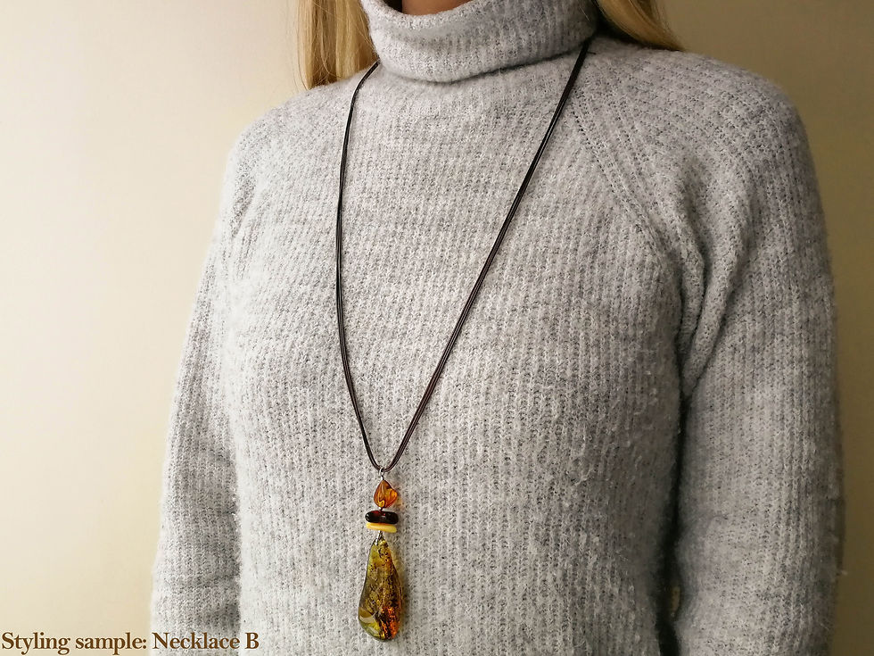 Thumbnail: Boho Style Light Green Twisted Amber Pendant Composition Necklace